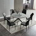 thumbnail image 1 of Zerifevni 46.4" Round Dining Table Set, Mid Century Modern Round Dining Table for 4-6 Person, w/Steel Legs, Coffee Table for Kitchen Dining Room, Office, Save Space (1 Round Table with 6 White Chairs), 1 of 1