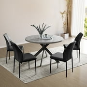 Zerifevni 46.4 Round Dining Table Set, Mid Century Modern Round Dining Table for 4-6 Person, w/Steel Legs, Coffee Table for Kitchen Dining Room, Office, Save Space 1 Round Table with 4 Black Chairs