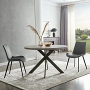 Zerifevni 46.4 Round Dining Table Set, Mid Century Modern Round Dining Table for 4-6 Person, w/Steel Legs, Coffee Table for Kitchen Dining Room, Office, Save Space 1 Round Table with 2 Grey Chairs