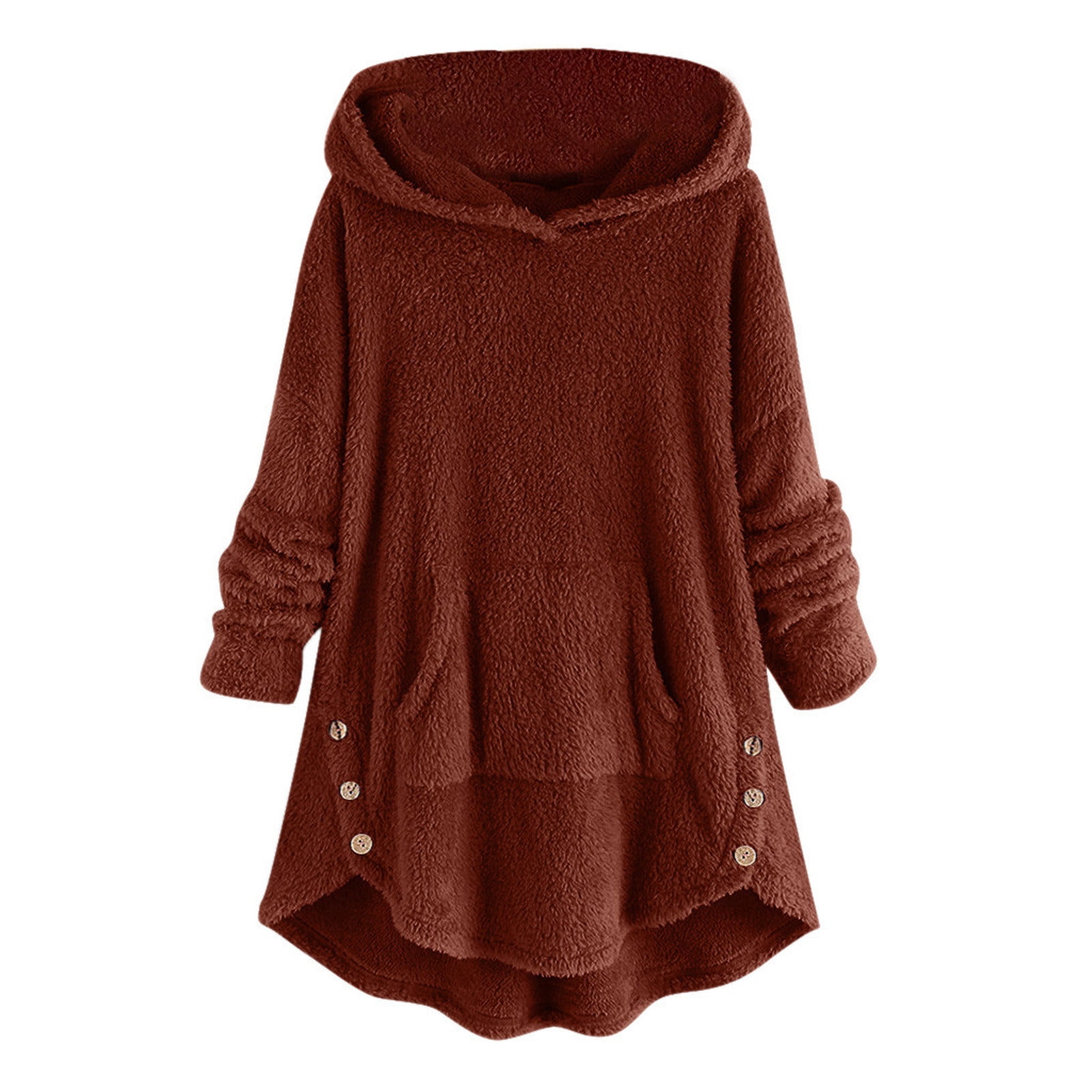 Zerlibeaful Hoodies For Women Fleece Asymmetrical Button Hem Plus Size ...