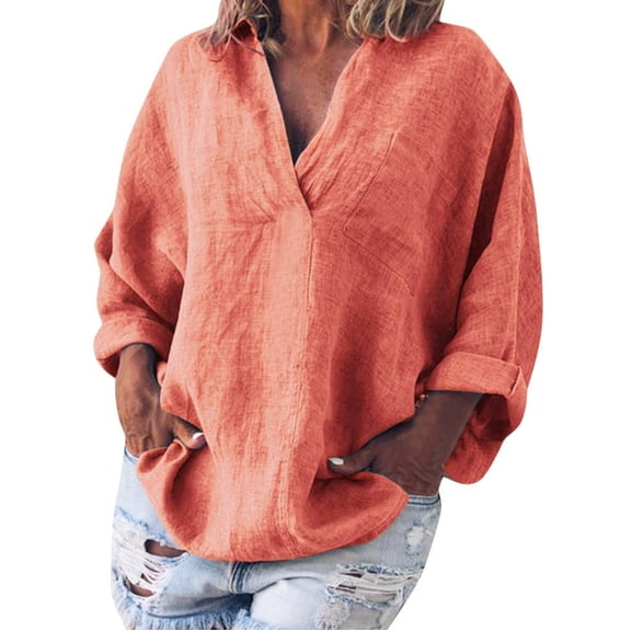 Zerlibeaful Long Sleeve Shirts for Women Boho Cotton Linen Kaftan Ladies Baggy BlouseShirt Tee Tops