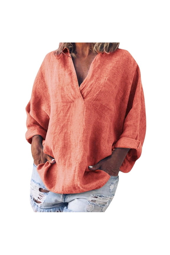 Zerlibeaful Long Sleeve Shirts for Women Boho Cotton Linen Kaftan Ladies Baggy BlouseShirt Tee Tops