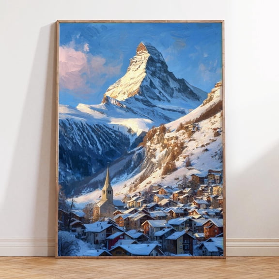 Zermatt Switzerland Matterhorn Winter Alpine Village Wall Art, Unframed Paper Print Size 8x12