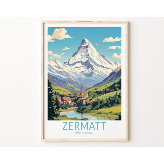 Zermatt Switzerland Travel Print, Zermatt Travel Poster Print, Zermatt Valais Canton Wall Art, Zermatt Travel Wall Decor, Zermatt Wall Art, Modern Wall Decor, 8x12 UNFRAMED