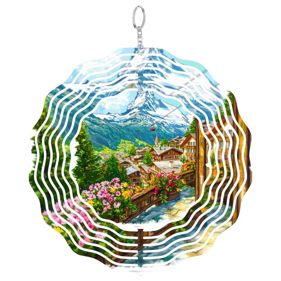 Zermatt Switzerland Village 3D Wind Spinner Stainless Steel Kinetic Yard Art Nature Garden Decor Ski Town Gift