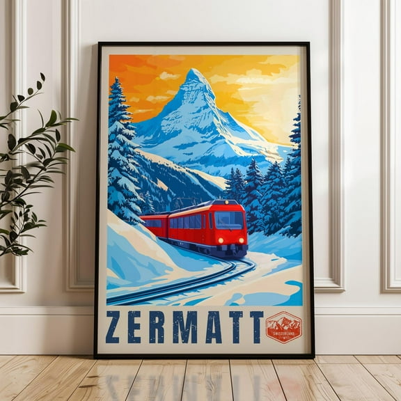 Zermatt Travel Print - Switzerland Wall Art Poster, Valais Illustration Artwork, Alps Home & Office Decor, Schweiz Gift Idea, Mountains Wall Art, Modern Wall Decor, 8x12 UNFRAMED