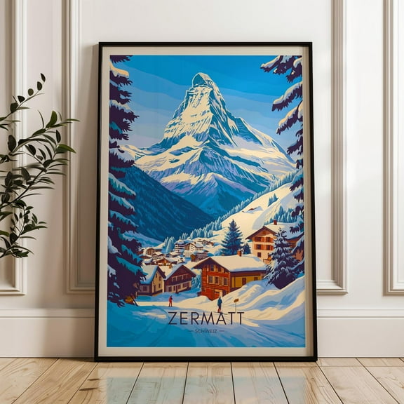 Zermatt Travel Print - Switzerland Wall Art Poster, Valais Illustration Artwork, Alps Home & Office Decor, Schweiz Gift Idea, Mountains Wall Art, Modern Wall Decor, 8x12 UNFRAMED