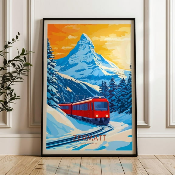 Zermatt Travel Print - Switzerland Wall Art Poster, Valais Illustration Artwork, Alps Home & Office Decor, Schweiz Gift Idea, Mountains Wall Art, Modern Wall Decor, 8x12 UNFRAMED