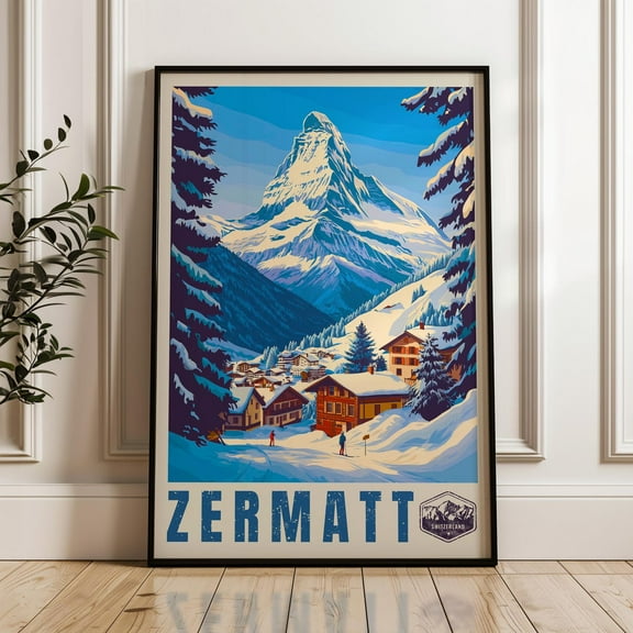 Zermatt Travel Print - Switzerland Wall Art Poster, Valais Illustration Artwork, Alps Home & Office Decor, Schweiz Gift Idea, Mountains Wall Art, Modern Wall Decor, 24x36 UNFRAMED
