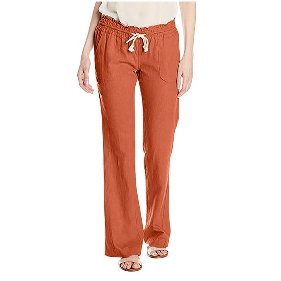 Zermoge Pants for Women Plus Size Fashion Women Summer Casual Loose Cotton and Linen Pocket Solid Trousers Pants