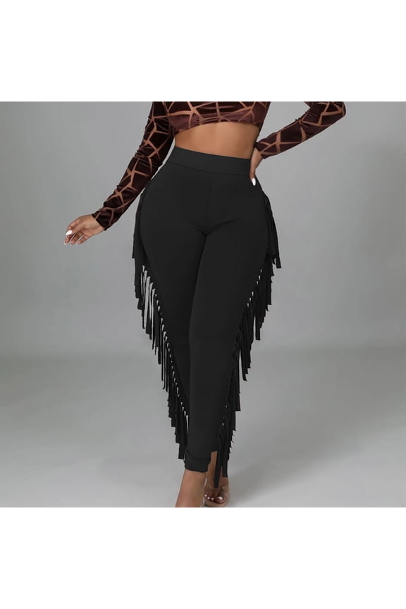 Pants for Women Plus Size Women's Sexy Tight Solid Color Fringed Bandage Trousers