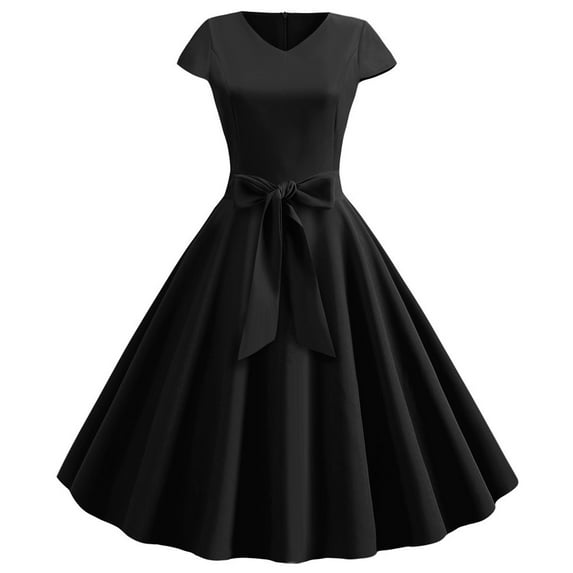 Zermoge Plus Size Dresses for Women Ladies Women Vintage Short Sleeve Swing 50s Housewife Casual Evening Party Prom Dress