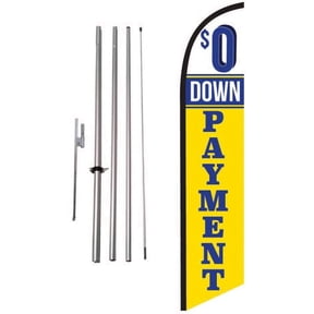 Zero 0 Down Payment Auto Dealership Advertising Feather Banner Swooper Flag Sign with Flag Pole Kit and Ground Stake