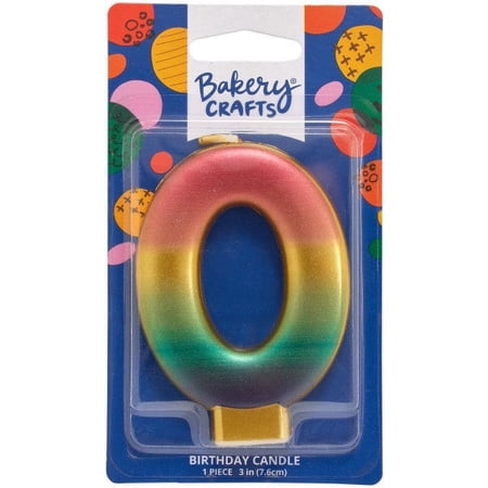 Zero (0) Rainbow Metallic Numeral Candle, 1ct