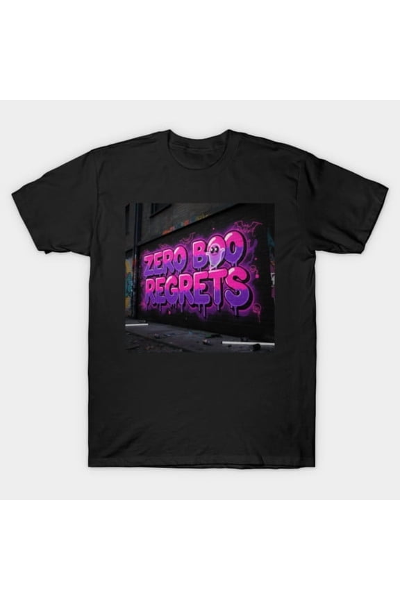 Zero Boo Regrets Graffiti Street Style Neon Ghost Retro Halloween Graphic G1887 T-Shirt, for men and women, Up to Size 5XL