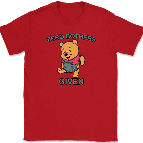 Zero Bothers Given T-Shirt Funny IDC Dont Care Cute Bear Graphic Tee - Red, 5XL