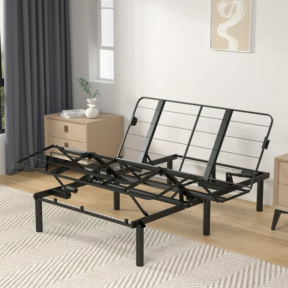Zero-Clearance Adjustable Bed Base Frame Head and Foot Incline Quiet Motor Queen Size Zero Gravity, Dual USB A+C Ports
