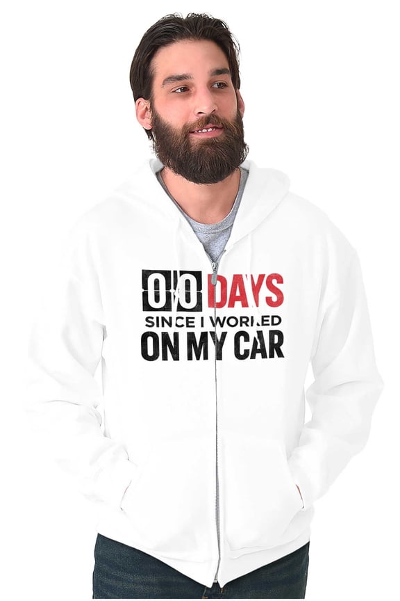 Zero Days Worked On Car Grease Monkey Unisex Fleece Graphic Zip Up Hoodie Brisco Brands 2X