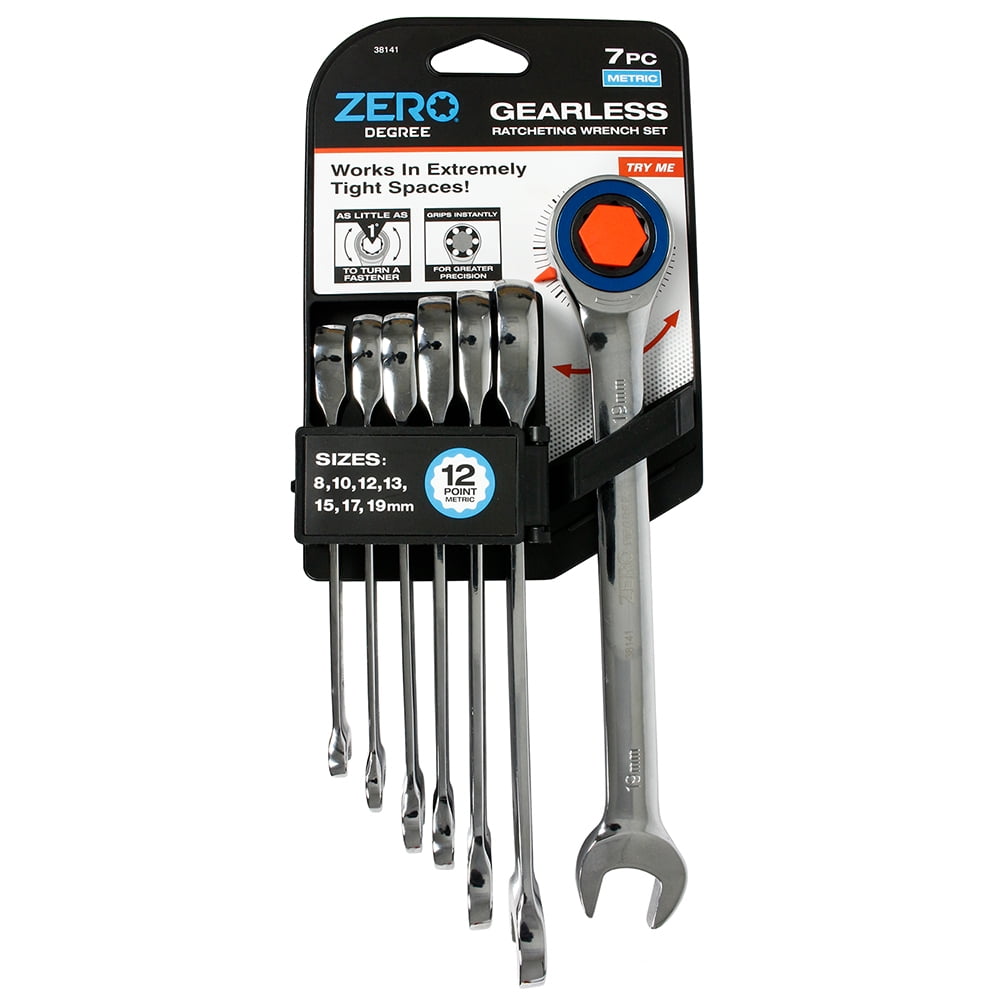 Zero Degree 7 Pc Gearless Ratcheting Wrench Set 12 Point Metric Tight