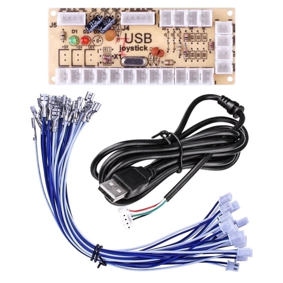 Zero Delay 1‑Player Arcade USB Encoder Board, DIY Arcade Game Controller Kit with USB Cables for PC Windows and Raspberry Pi Retropie MAME