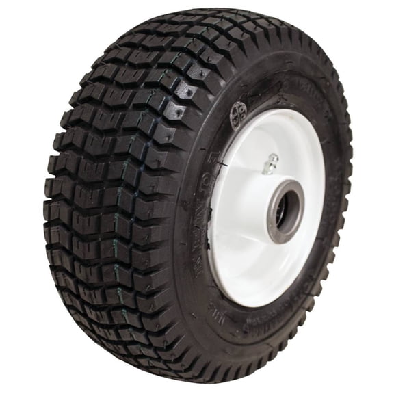 Zero Flat Foam Filled Wheel Assembly 9x3.50-4 Turf Rider 1 In Bore 2-1/4 In Offset Hub White Steel Rim Bearings Grease Zerk Compatible with Front Caster Zero Turn Mower Stens 175-511
