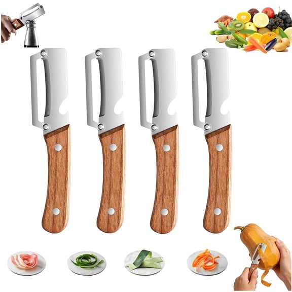Zero Flex Wooden Kitchen Tool, 2-In-1 Multifunctional Stainless Steel Vegetable Handle Peeler With Built-in Bottle Opener, Zero Flex Peeler