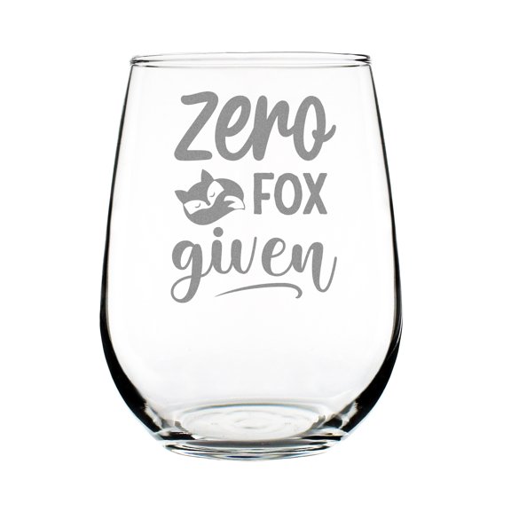 Zero Fox Given Engraved 17oz Stemless Wine Glass, Funny Etched Cute Animal Humor for Lovers