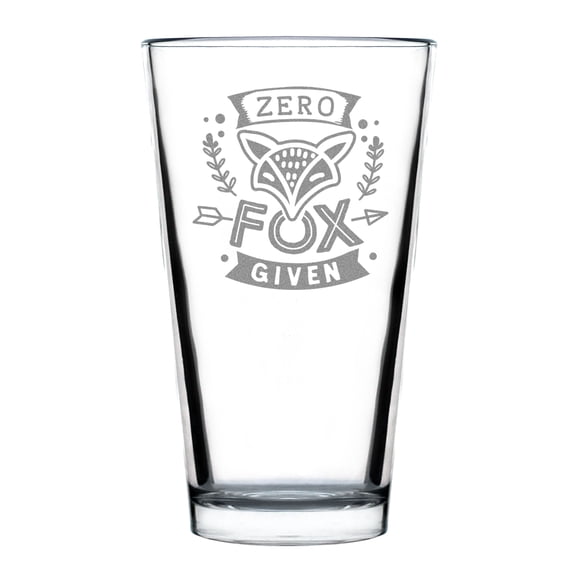 Zero Fox Given Hand Engraved Pint Glass, 16oz Fun , Unique Barware, Etched Beer Funny Novelty Perfect for Parties