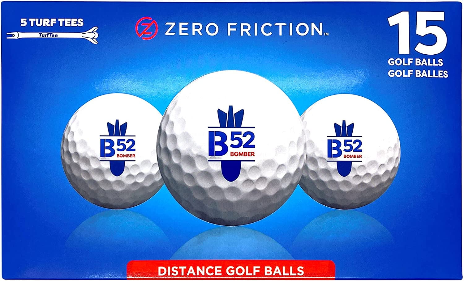 Zero Friction B52 Distance Golf Ball - 15 Piece White Ball Set -