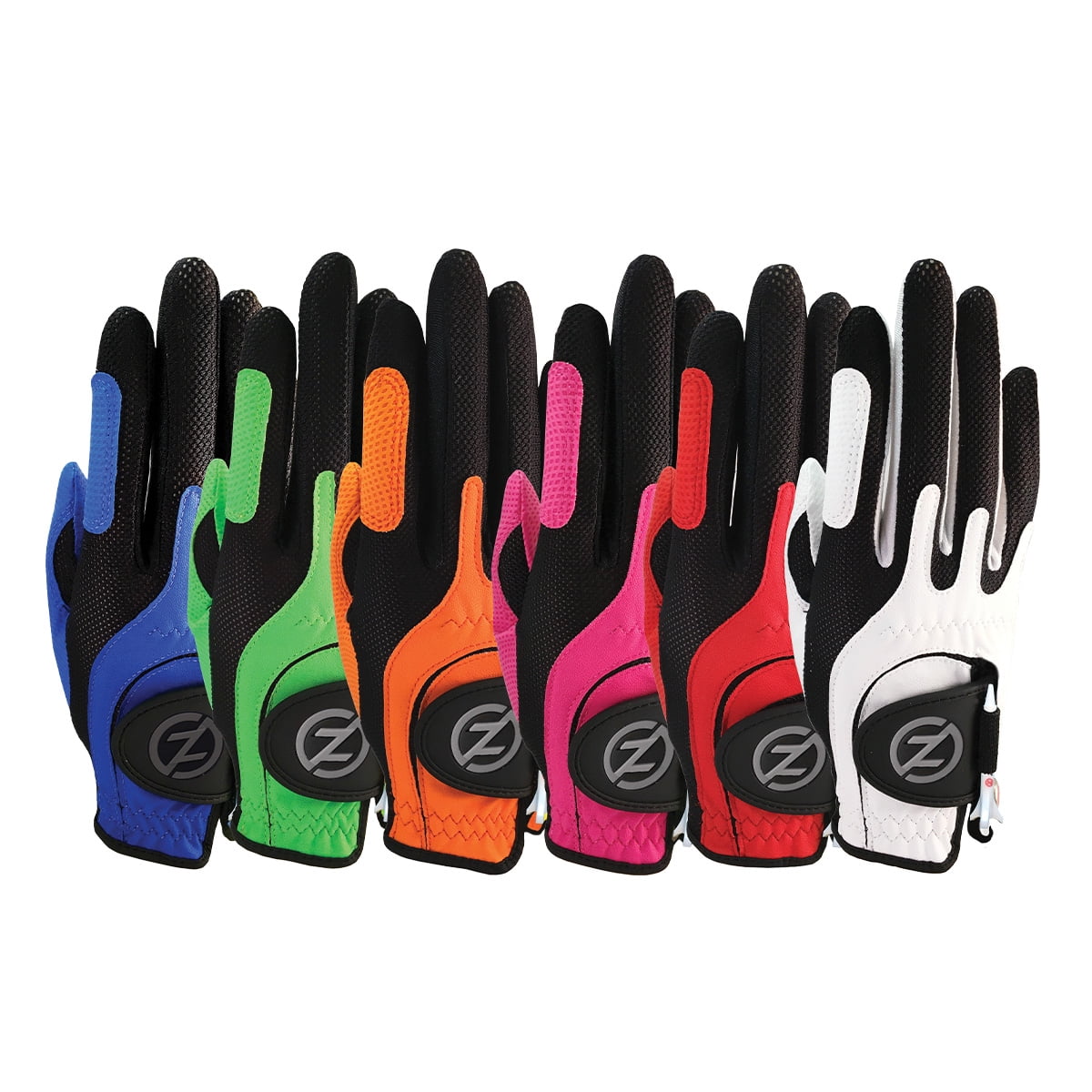 Zero Friction Juniors Performance Synthetic Golf Glove, Universal Fit One Size, Multi Color 6 PK, RH