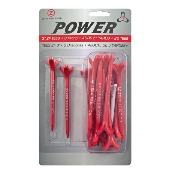 Zero Friction Power 3- 3 Prong- 3" Low Resistance Plastic Golf Tees (20pc), Red - Unisex