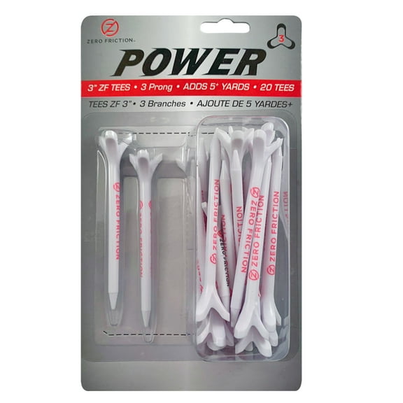 Zero Friction Power Tees, 3 Prong, 3" Composite, 20/Pack - White