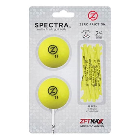 Zero Friction Golf Spectra 2 Ball/Tee Pack Yellow Golf Tees New