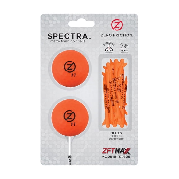 Zero Friction Spectra 2 Ball/2.75 inch Tee Pack, Neon Orange
