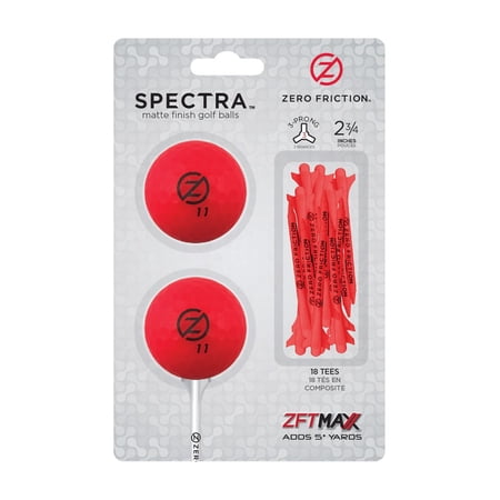 Zero Friction Spectra 2 Ball/2.75 inch Tee Pack, Neon Red