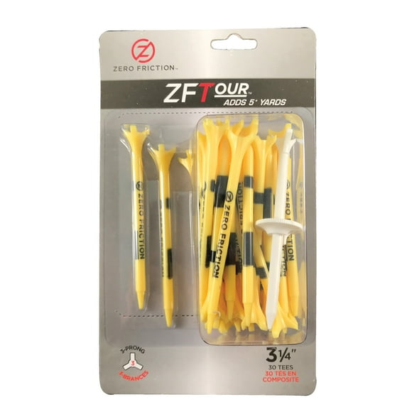 Zero Friction Tour Tee, 3 Prong, 3-1/4 in. Composite Material, 30/Pack, Yellow
