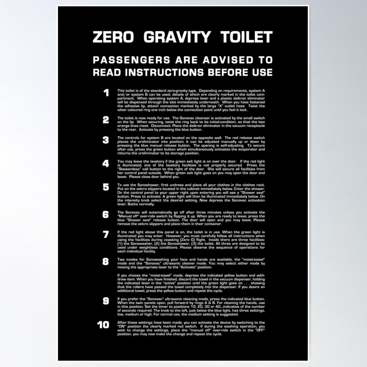 Zero Gravity Bathroom - Full (White Text) Poster Wall Art, Modern Wall ...
