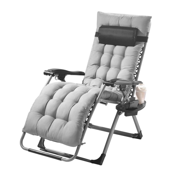 Zero Gravity Chair, 26 inch Zero Gravity Recliner Lounge Chair for Indoor and Outdoor, Adjustable Anti Gravity Chair with Cushion, Headrest, Footrest, and Cupholder, 500 lbs, Gray