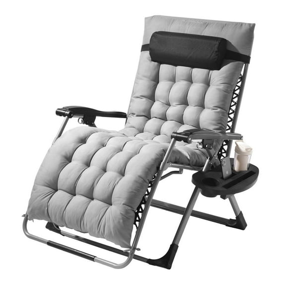 Zero Gravity Chair, 33 Inch Recliner Lounge Chair, Outdoor Patio Chair with Cup Holder, Adjustable Anti Gravity Chair, 500 lbs Capacity, Gray