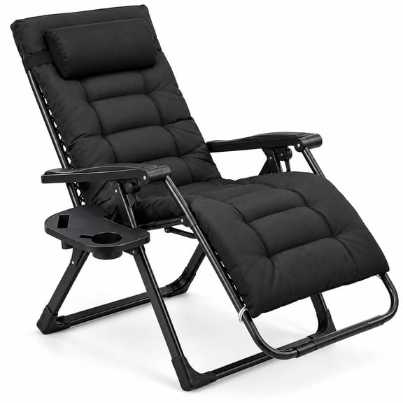 Zero Gravity Chair, 440 lbs Foldable Recliner with Padded Cushion & Cup Holder, Black