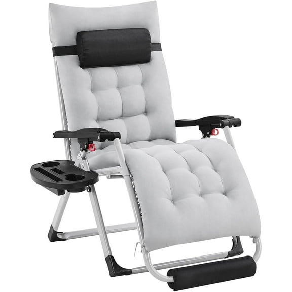 Zero Gravity Chair, Folding Reclining Lounge Recliner with Removable Pad & Headrest & Side Cup Holder Tray for Indoor and Outdoor Gray/1