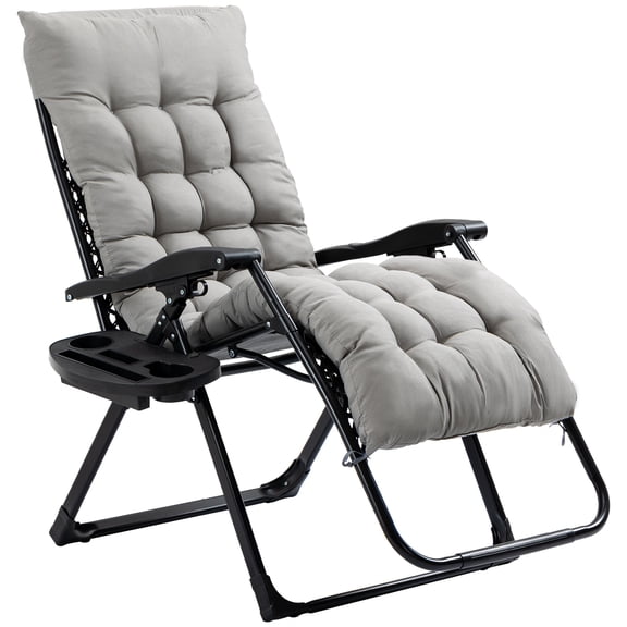 Zero Gravity Chair with Padded Cushion and Side Tray, Folding Reclining Lounge Chair for Patio and Indoor Use, Supports up to 264lbs, Gray Steel Frame