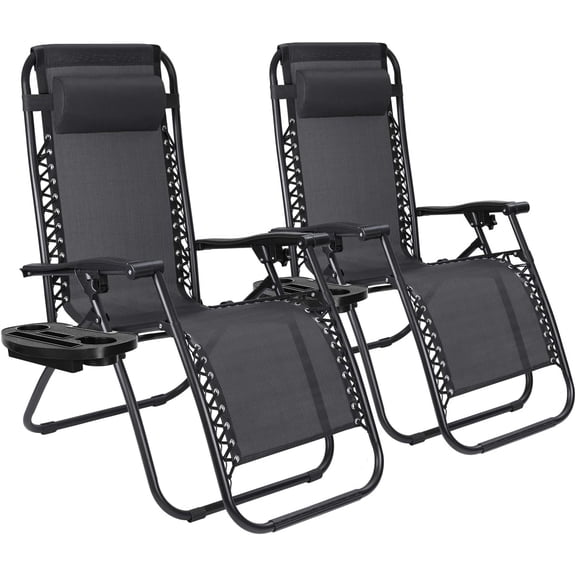 Zero Gravity Chair Patio Outdoor Adjustable Reclining Folding Chair Lawn Lounge Chair for Deck Beach Yard and Beach with Pillows Set of 2 (Black)