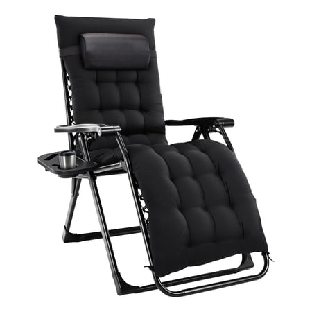 Zero Gravity Chair, Reclining Camping Lounge Chair for Indoor, Reclining Patio Chairs with Cup Holder Trays and Removable Cushion