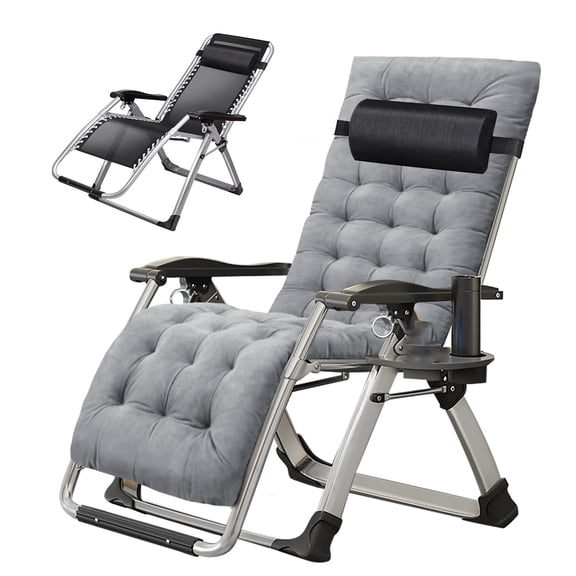 Zero Gravity Chair, Reclining Lounge Chair with Mattress and Locking Recline 0170, Adjustable Pillow, Removable Cushion and Side Table, Compact Fold No Assembly, for Patio Beach Pool and Lawn