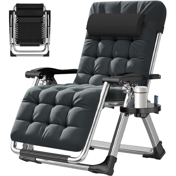 Zero Gravity Chair, Reclining Lounge Chairs with Mattress, 440 lb | 0170 Locking Recline, Removable Side Table, with Adjustable Pillow, Removable Cushion and Compact Fold; No Assembly
