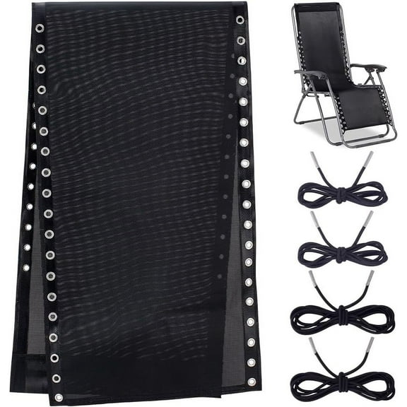 Zero Gravity Chair Replacement Fabric with Bungee Cord Kit, 16.7 Inch Wide Folding Chair Repair Cloth with Replacement Cord for Zero Gravity Chair, Recliners, Patio Lounge Chair, Black