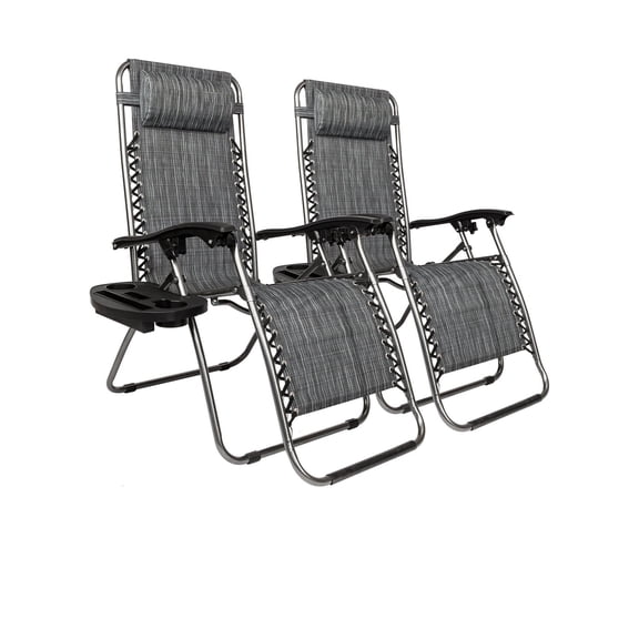 Zero Gravity Chair Set of 2, Outdoor Lounge Recliners with Pillow and Cup Holder, Folding Patio Lawn Chairs for Deck, Beach, Poolside, Yard, Camping, Gray