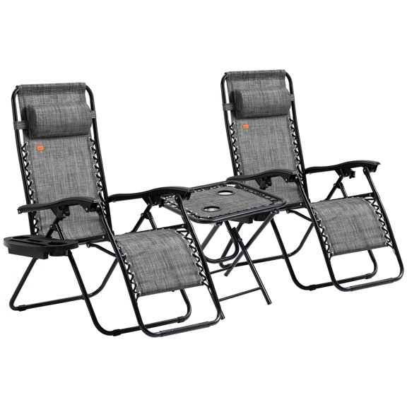 Zero Gravity Chair Set with Side Table, Folding Reclining Chair with Cupholders & Pillows, Adjustable Lounge Chairs for Pool, Backyard, Lawn, Beach, Gray