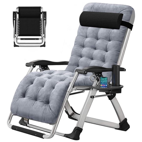 Zero Gravity Chair Silver Metal Folding Portable Lawn Recliner 440 lbs. Outdoor Lounge Chair with Adjustable Headrest